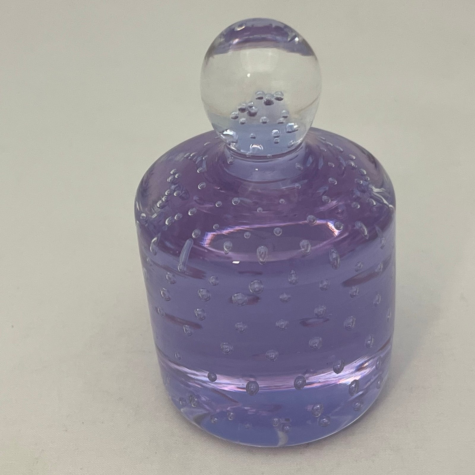 Vintage Small Glass Paperweight With Controlled Bubbles Purple With Handle