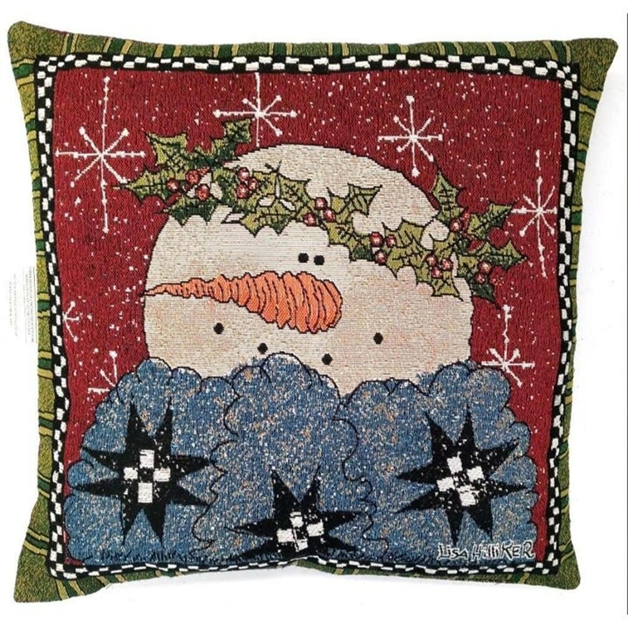Lisa Hilliker Snowman Pillow Vintage Red Green Tapestry Mohawk USA One Fuzzy - Mohawk Home