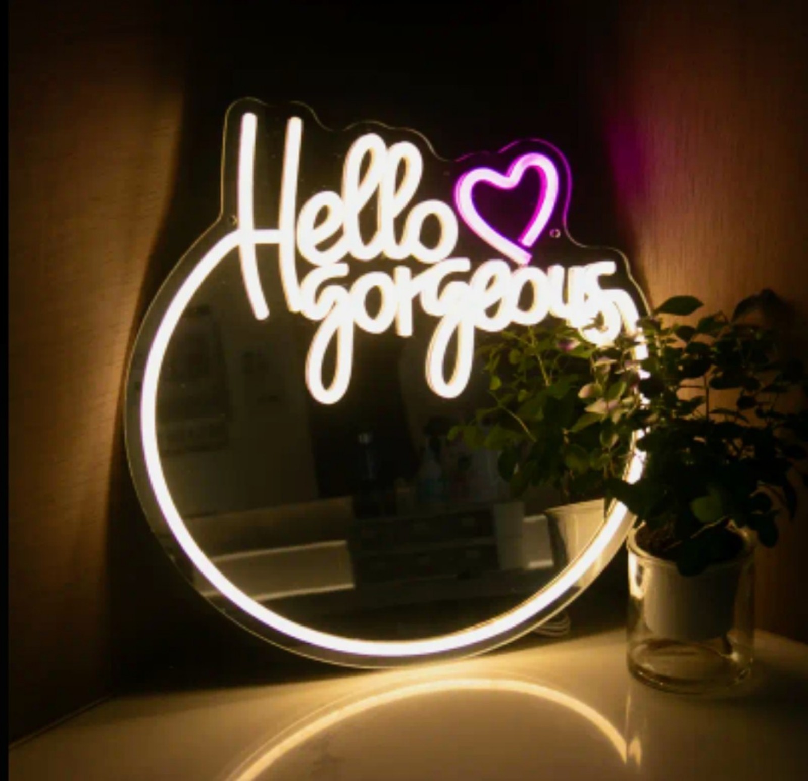 Hello Gorgeous Neon LED Mirror Light- Dimmable, USB-Powered--NEW