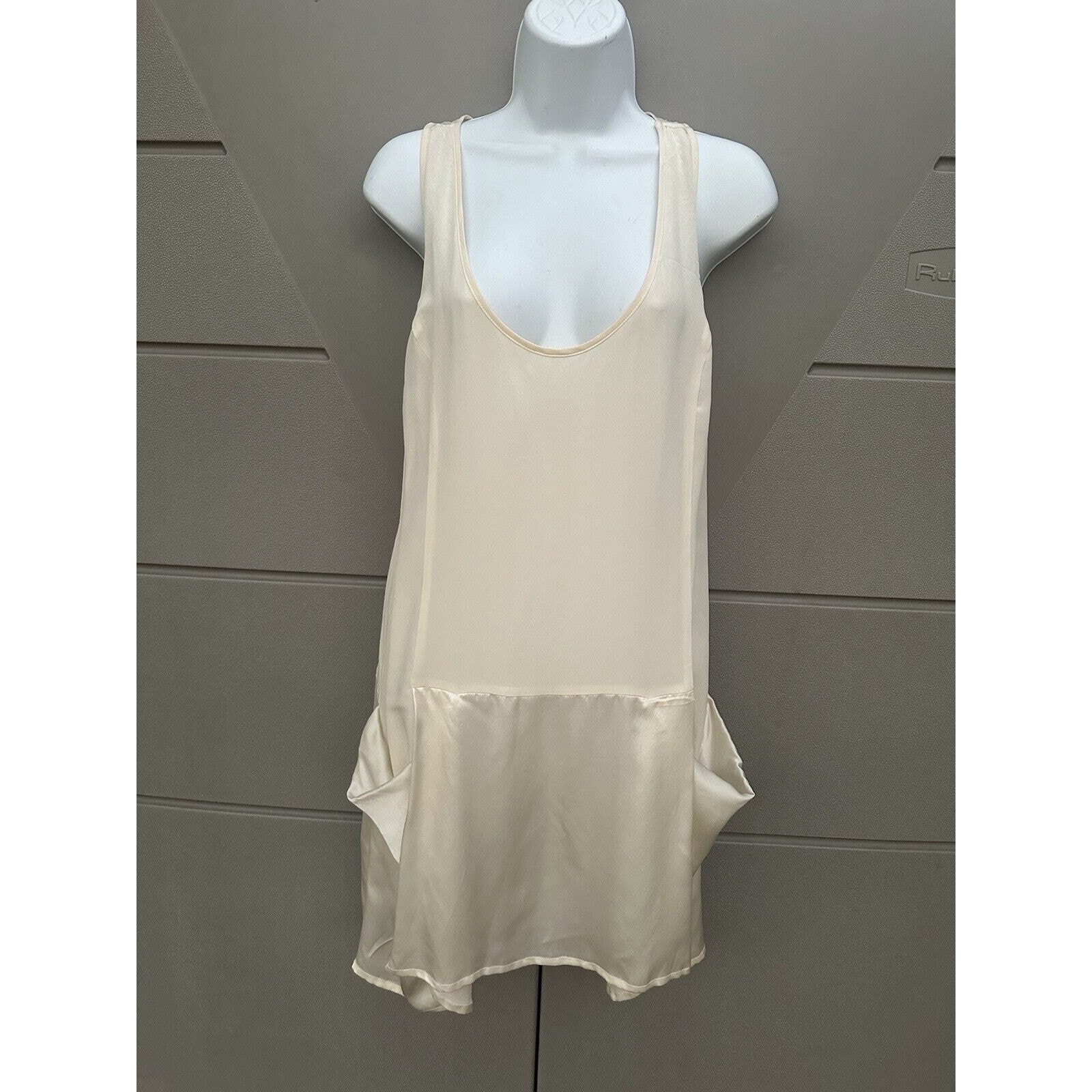 Gold Hawk Ivory SILK slip Tank dress Dress Drop Waist Sz S Romantic Feminine