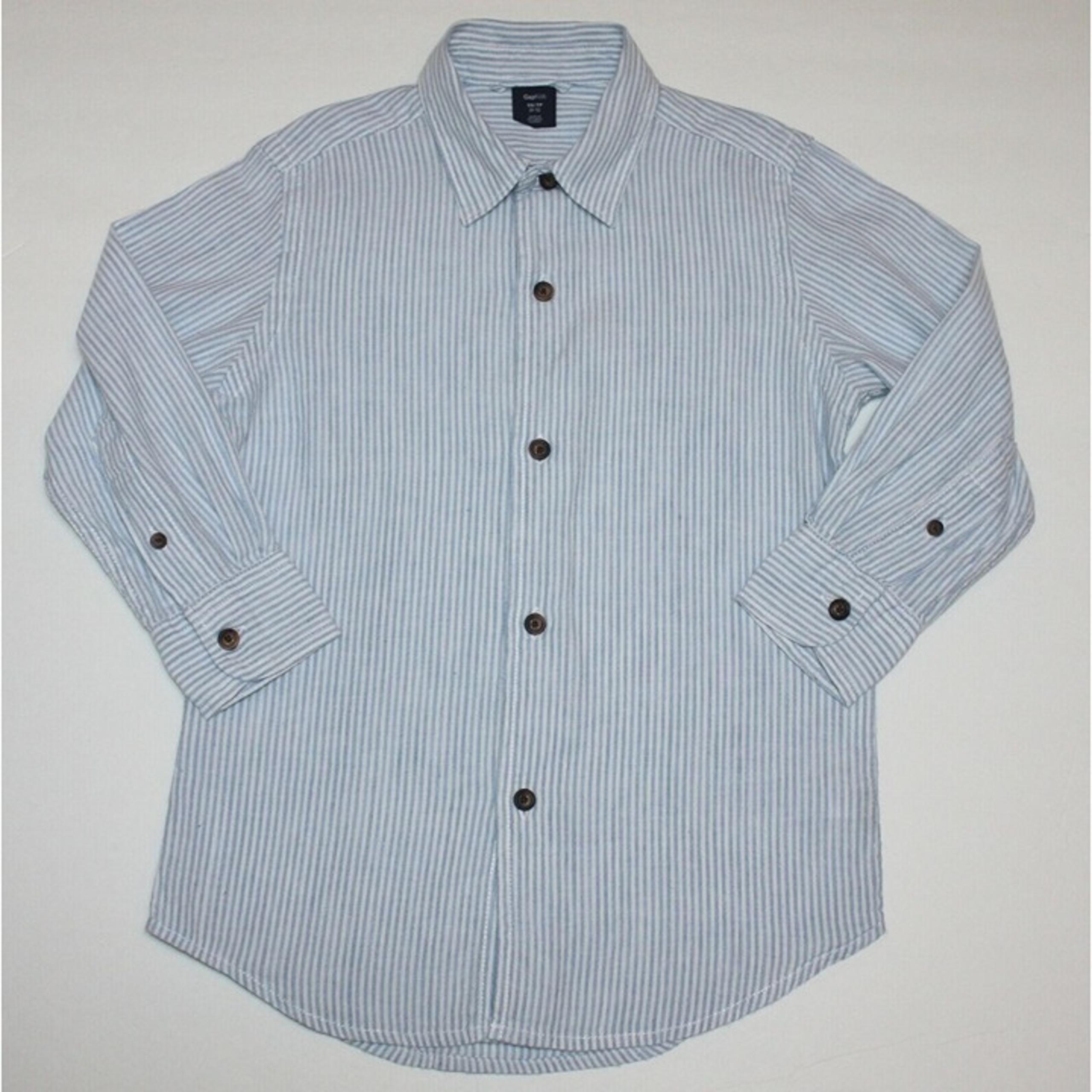 Gap Kids Boy's Folk Rock Blue Striped Linen Blend Long Sleeve Shirt Top size 4 5