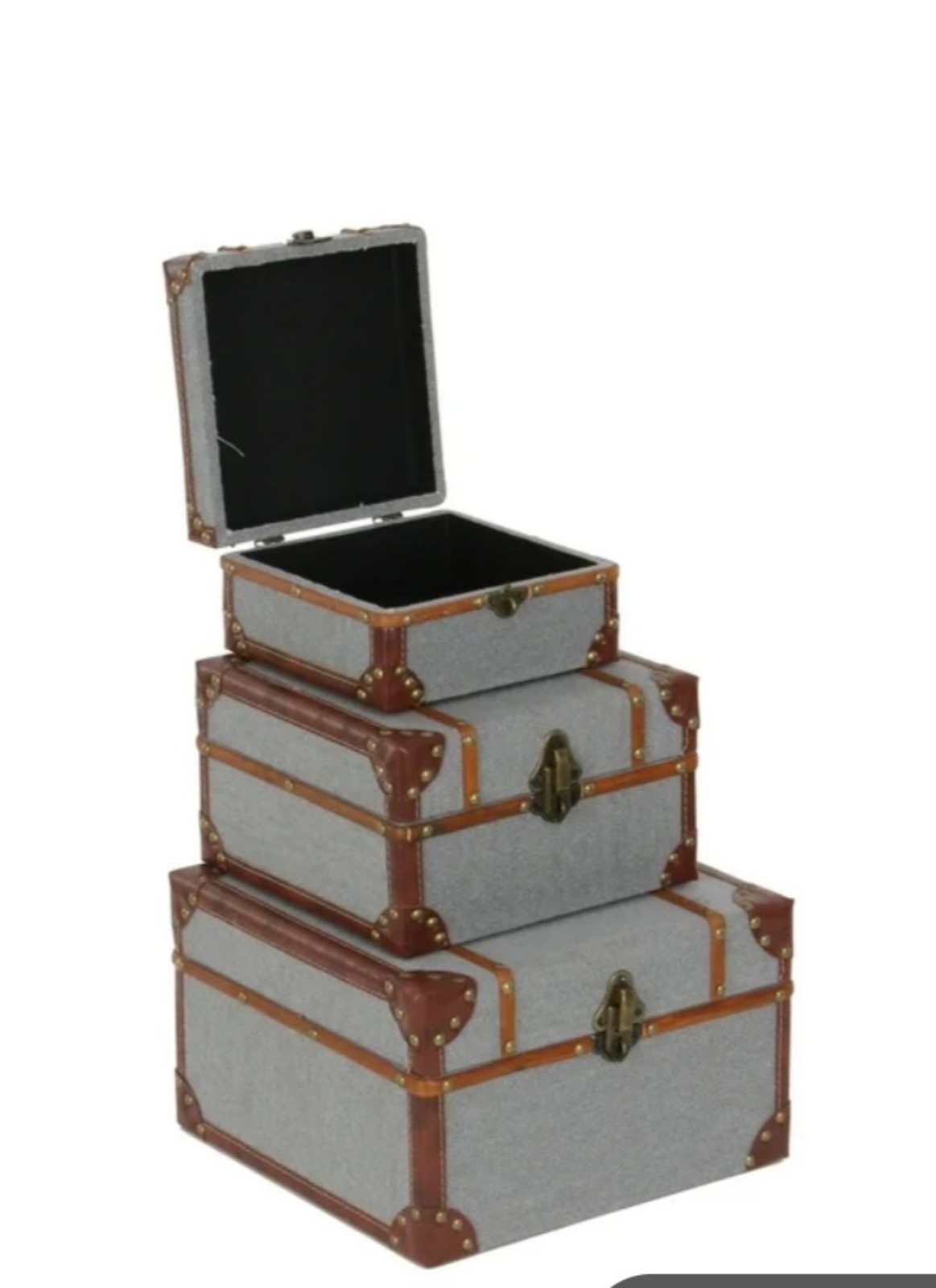 Gray Wood Decorative Box with Hinged Lid, 3 Count