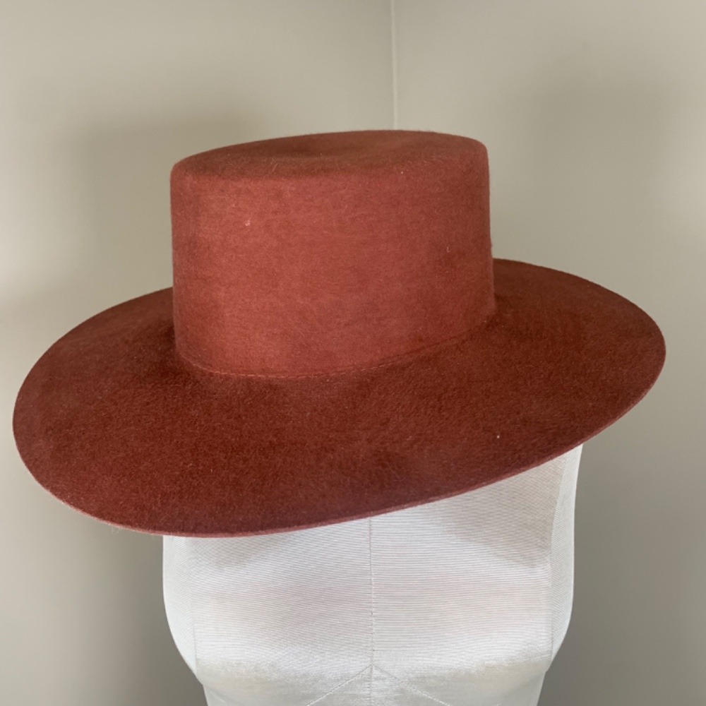 Janessa Leone 100% Wool Fedora Burnt Orange Rust Hat Size Large