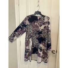 CHICOS Lovely Purple, Navy Tunic Hi Low Sweater. Size 2 (12/14).