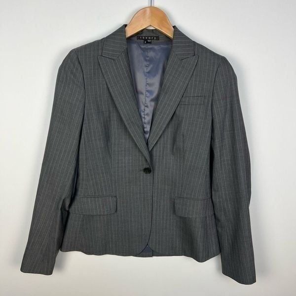 Theory Gabe Blazer Gray Pinstripe Wool Blend Jacket Workwear Career women’s 6