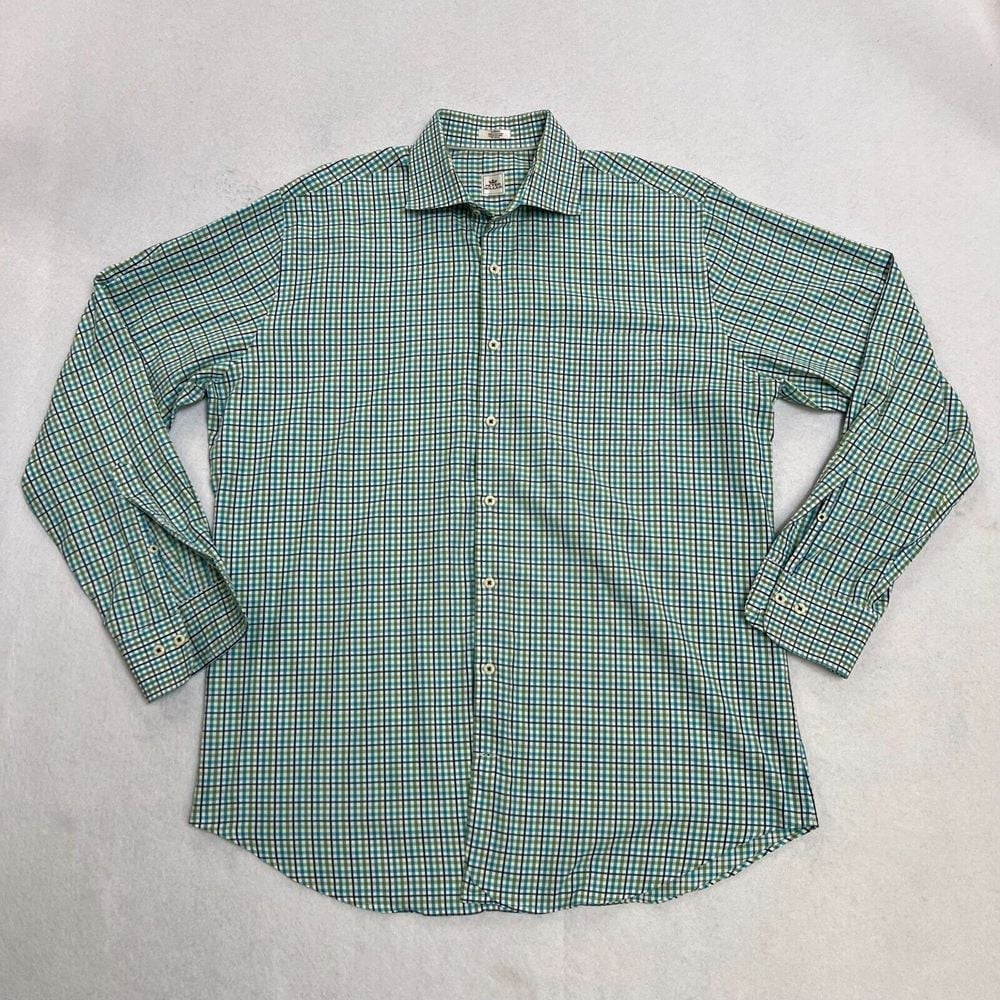 Mens Peter Millar Long Sleeve Button Down Check Oxford Shirt Size Large EUC