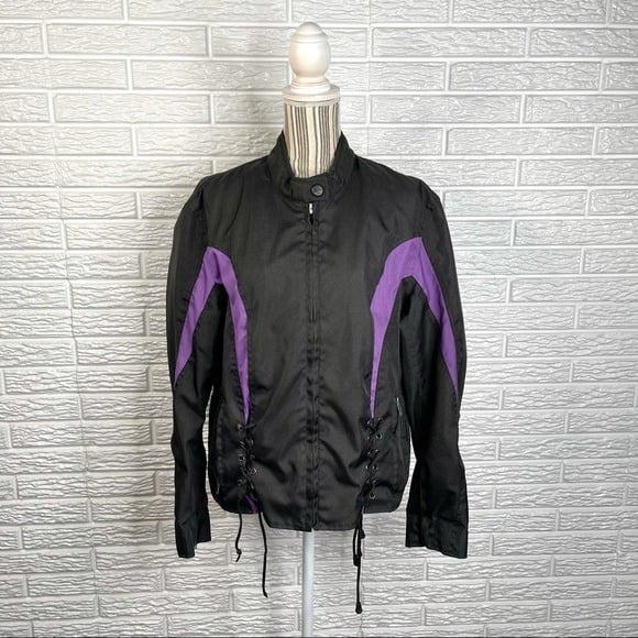 NexGen Womens Motorcycle Jacket Lace Up Accents Black Purple Size XL Extra Large