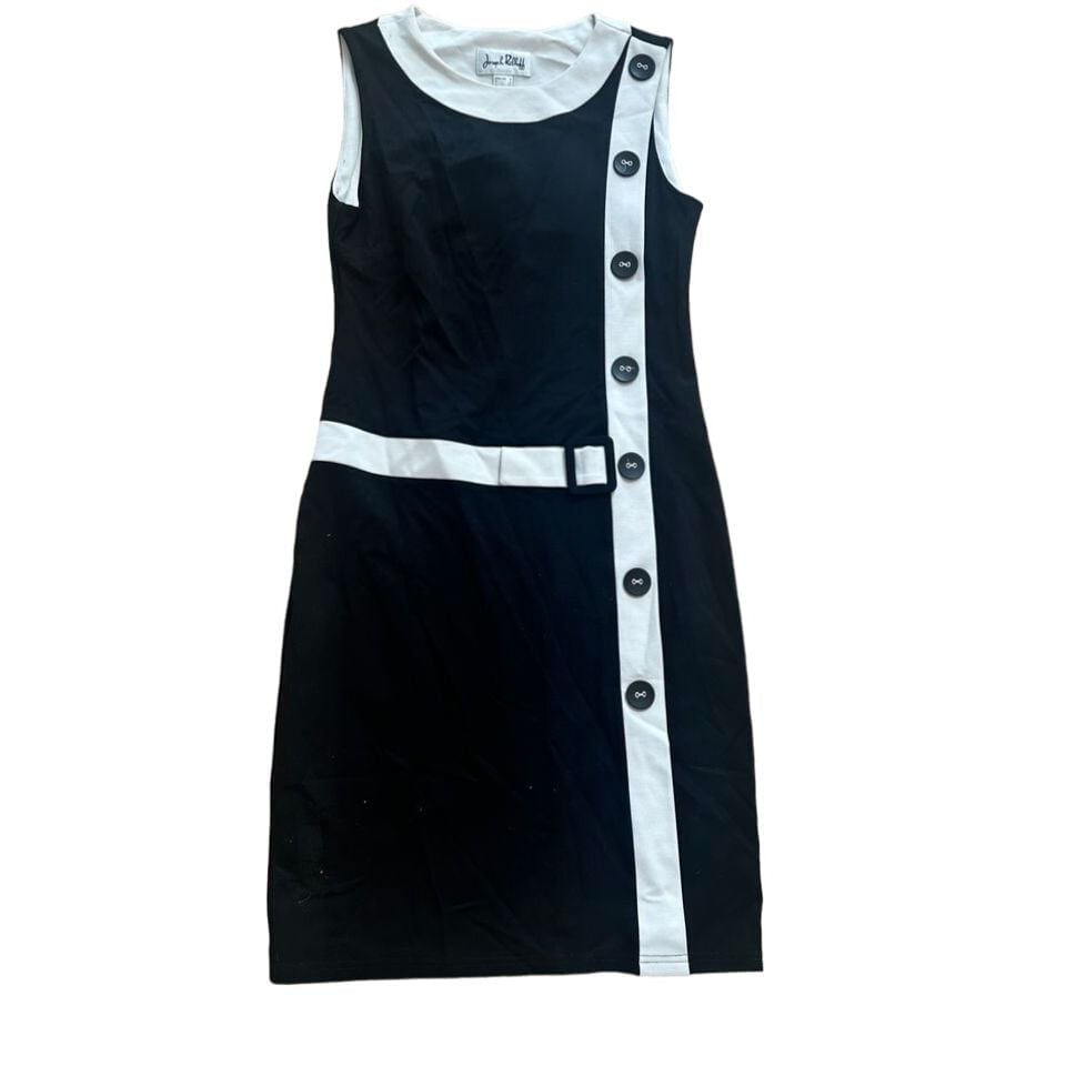 Vintage Joseph Ribkoff Sleeveless Sheath Dress Black White Contrast Size 6