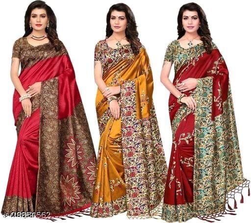 3 pieces printed Beautiful party wear sarees