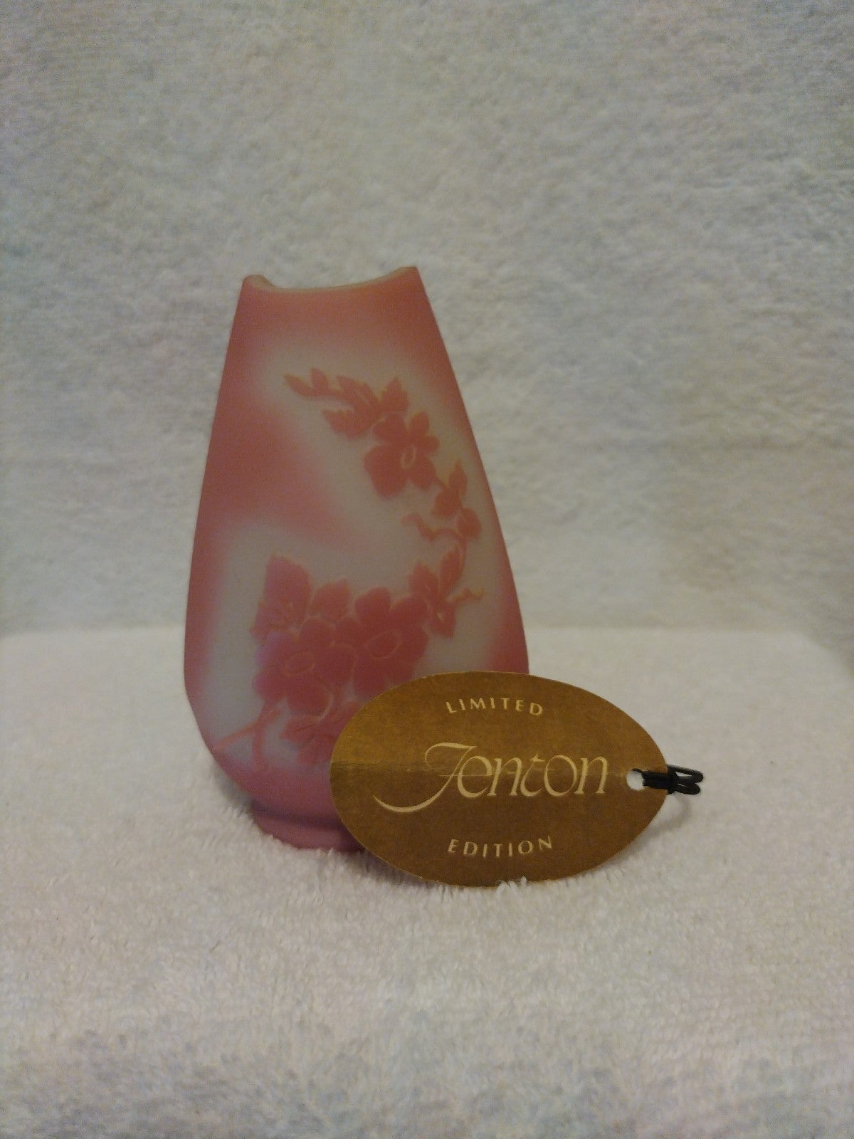 Fenton Rose Quartz Sand Carved Bud Vase