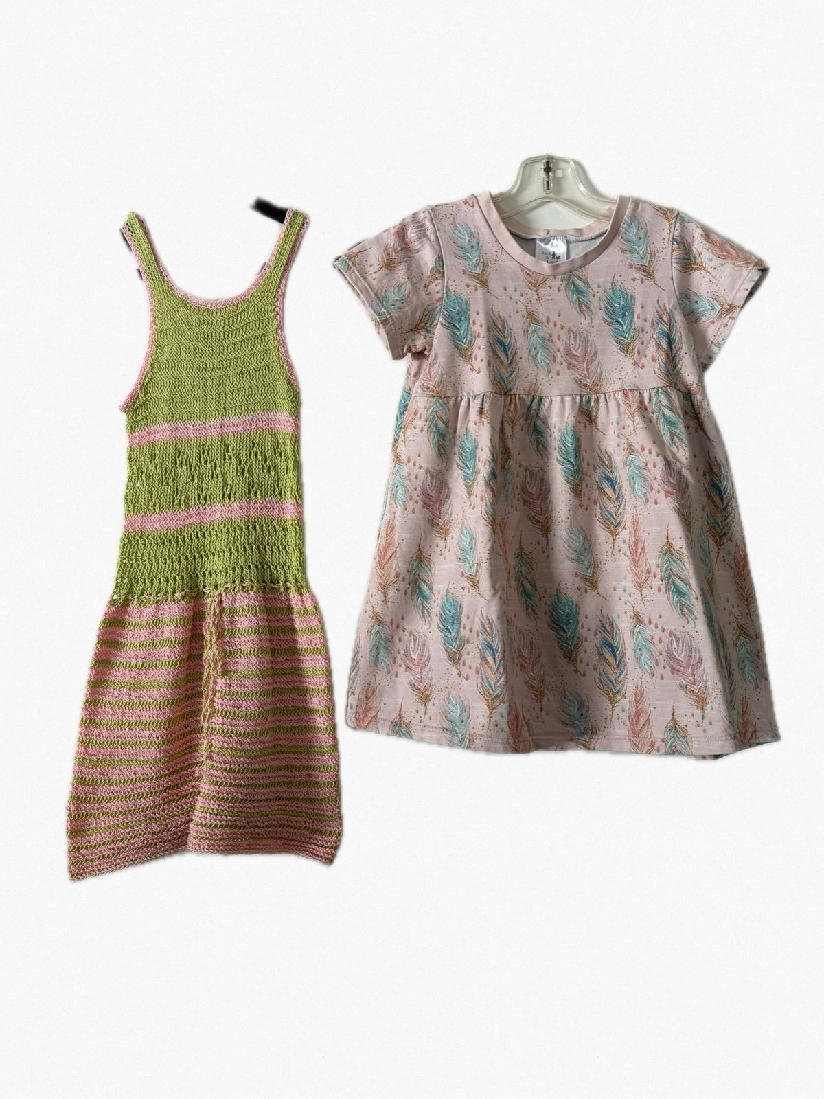 Handmade 3-Piece Toddler Girl Pink/Green Dress and Hat Bundle, 3-4 yr
