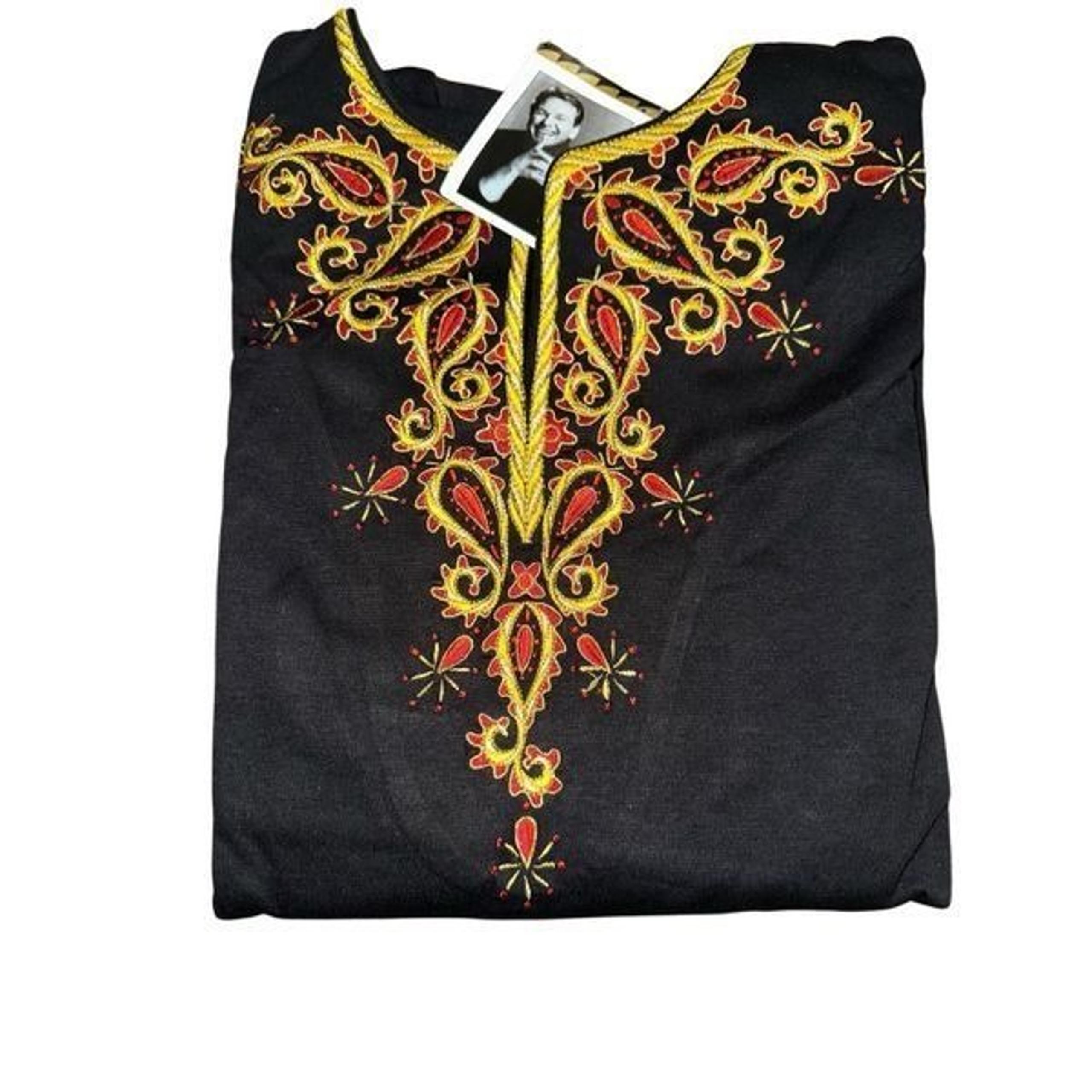 Bob Mackie Womens 3X Embroidered Bombay Tunic Top Black Yellow Side Slits NWT