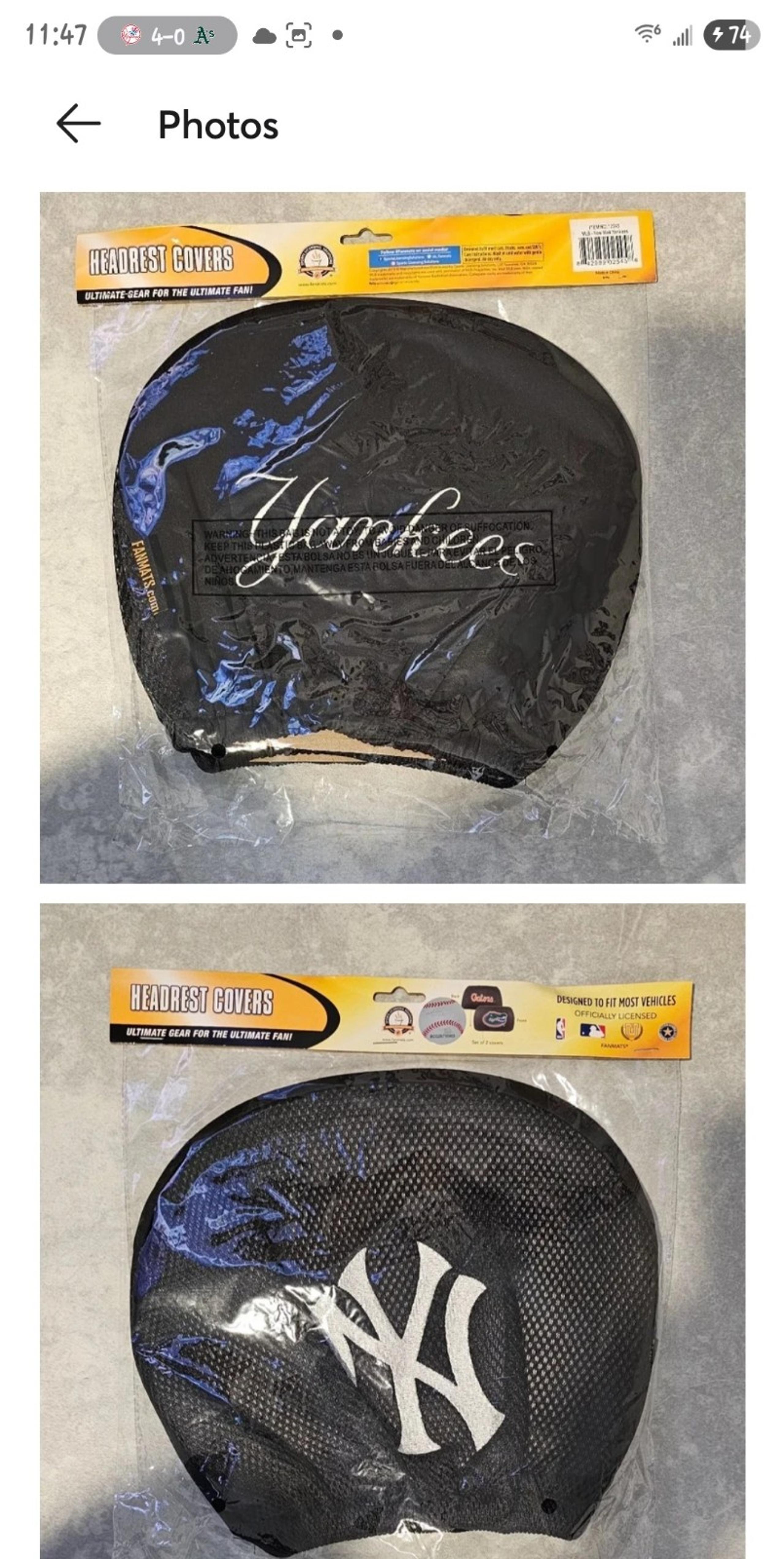 BRAND NEW NEVER USED IN THE PLASTIC PACKAGE 2 NEW YORK YANKEES HEADREST COVERS F