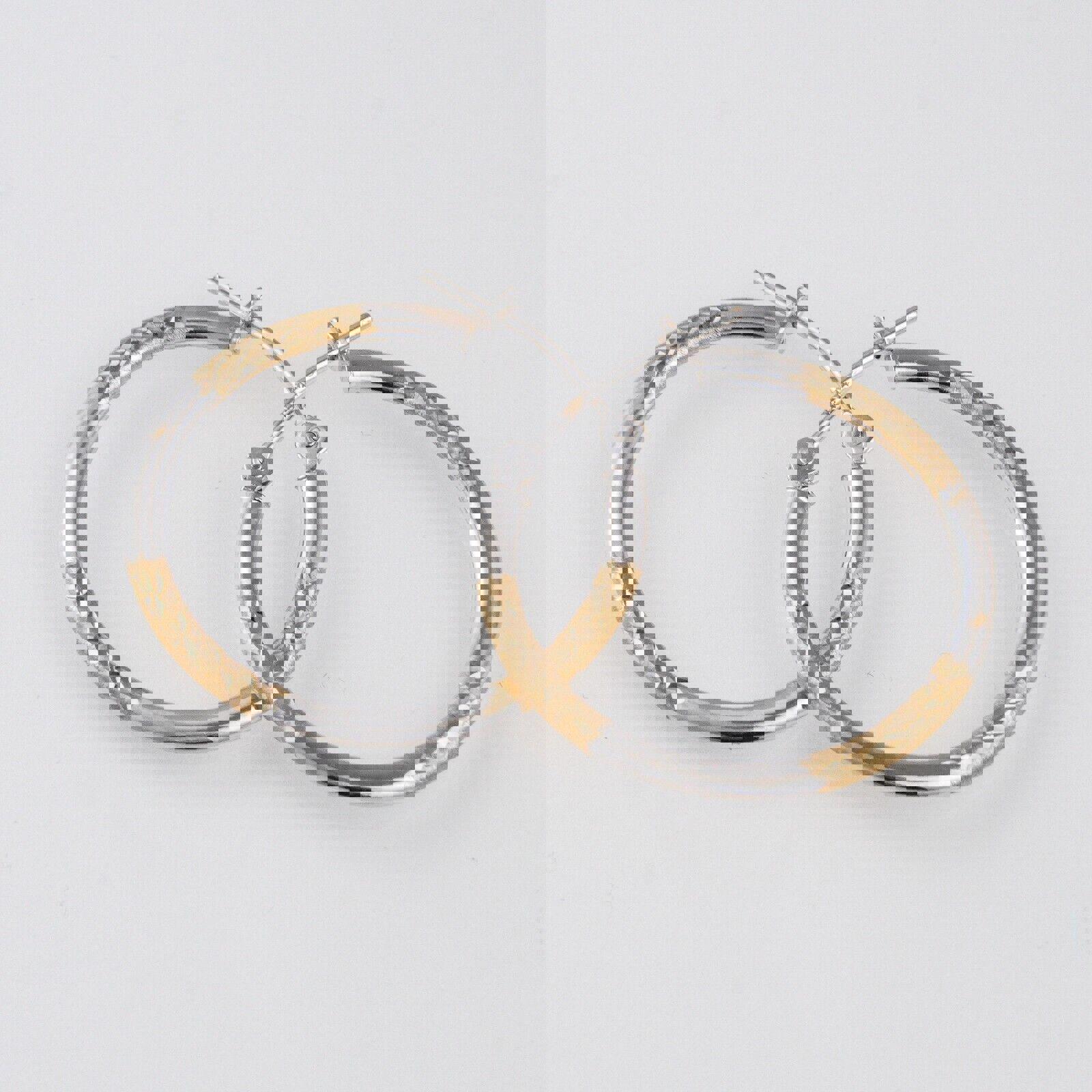 14K JCM Jacmel Gold Hoop Earrings Two Tone White Gold Yellow Accents Diamond Cut