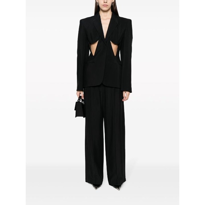 Mugler black wool blend cut-out structured blazer Size 38/ US 6
