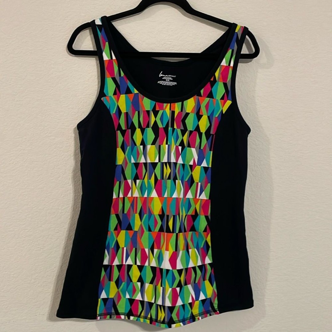 Lane Bryant Cotton Colorful Geometric Shapes Stretchy Sleeveless Workout Tank