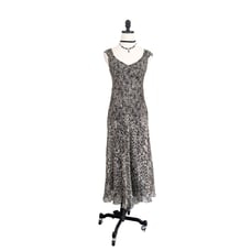 Vintage Y2K Maxi Dress Fairy Silk Ruffle Sleeveless Floral Guest Gray Black 4