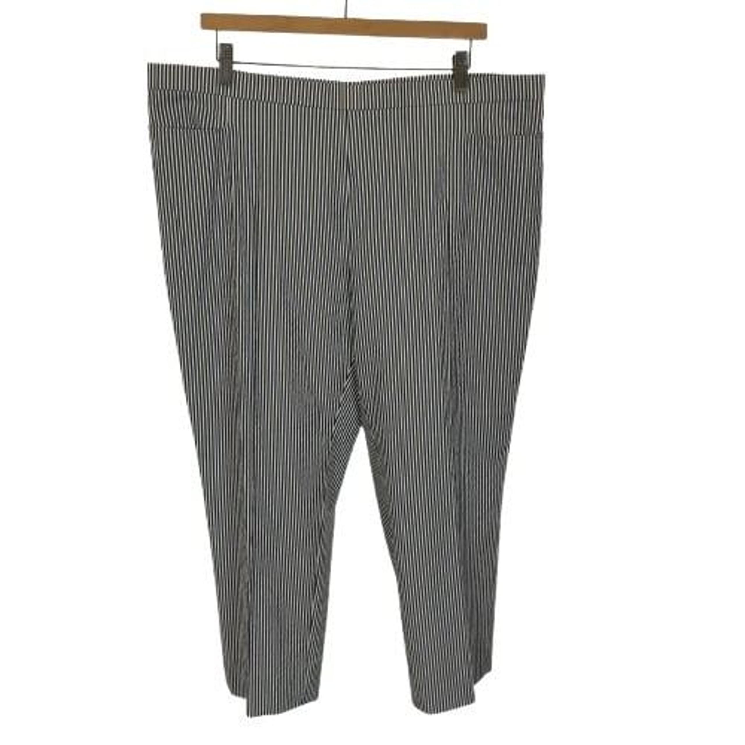 Akris Punto Womens Size 16 16x25 Slate Blue Ivory Seersucker Stripe Cropped Pant