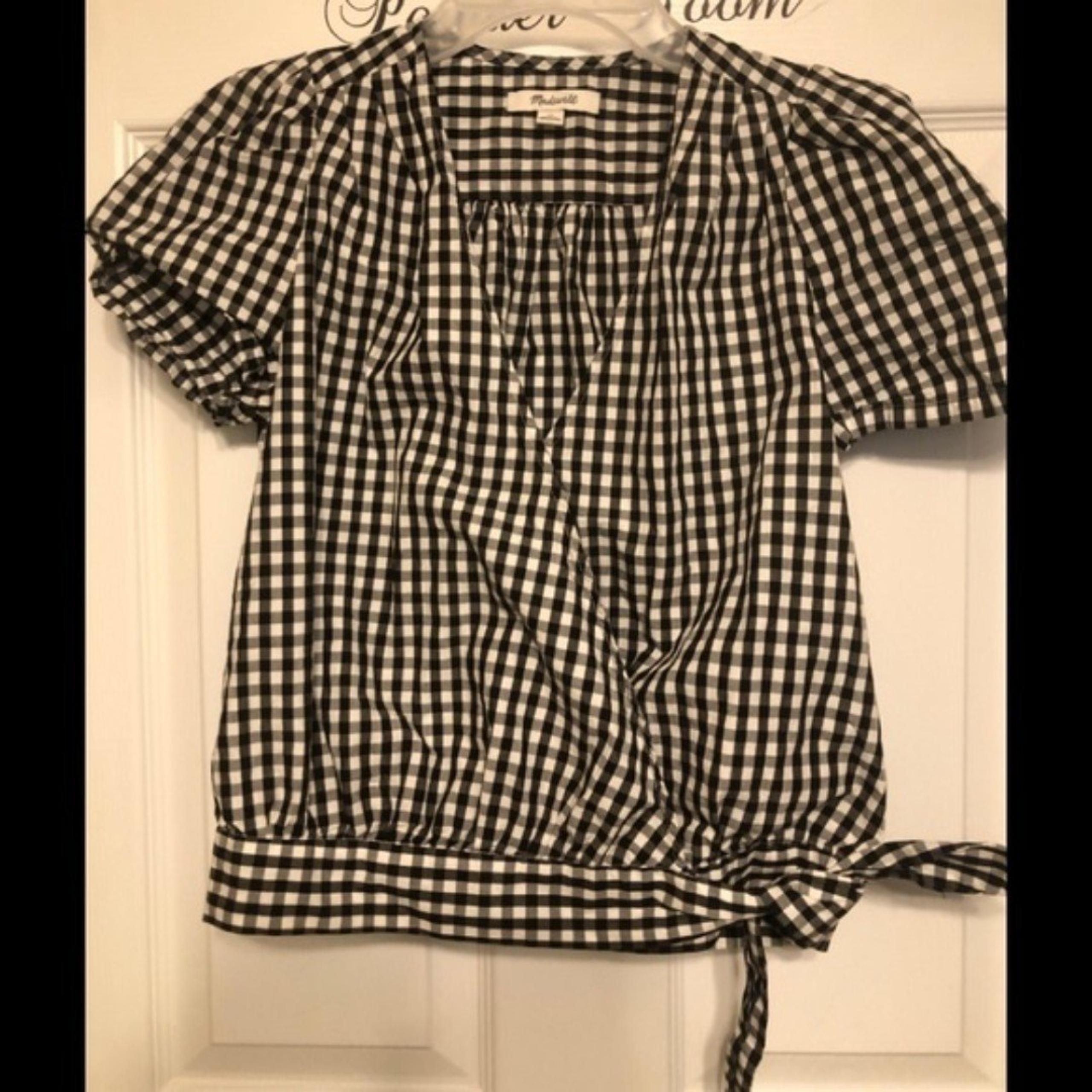 MADEWELL Size XS J.Crew Short Sleeve True Wrap Blouse Top Gingham Check