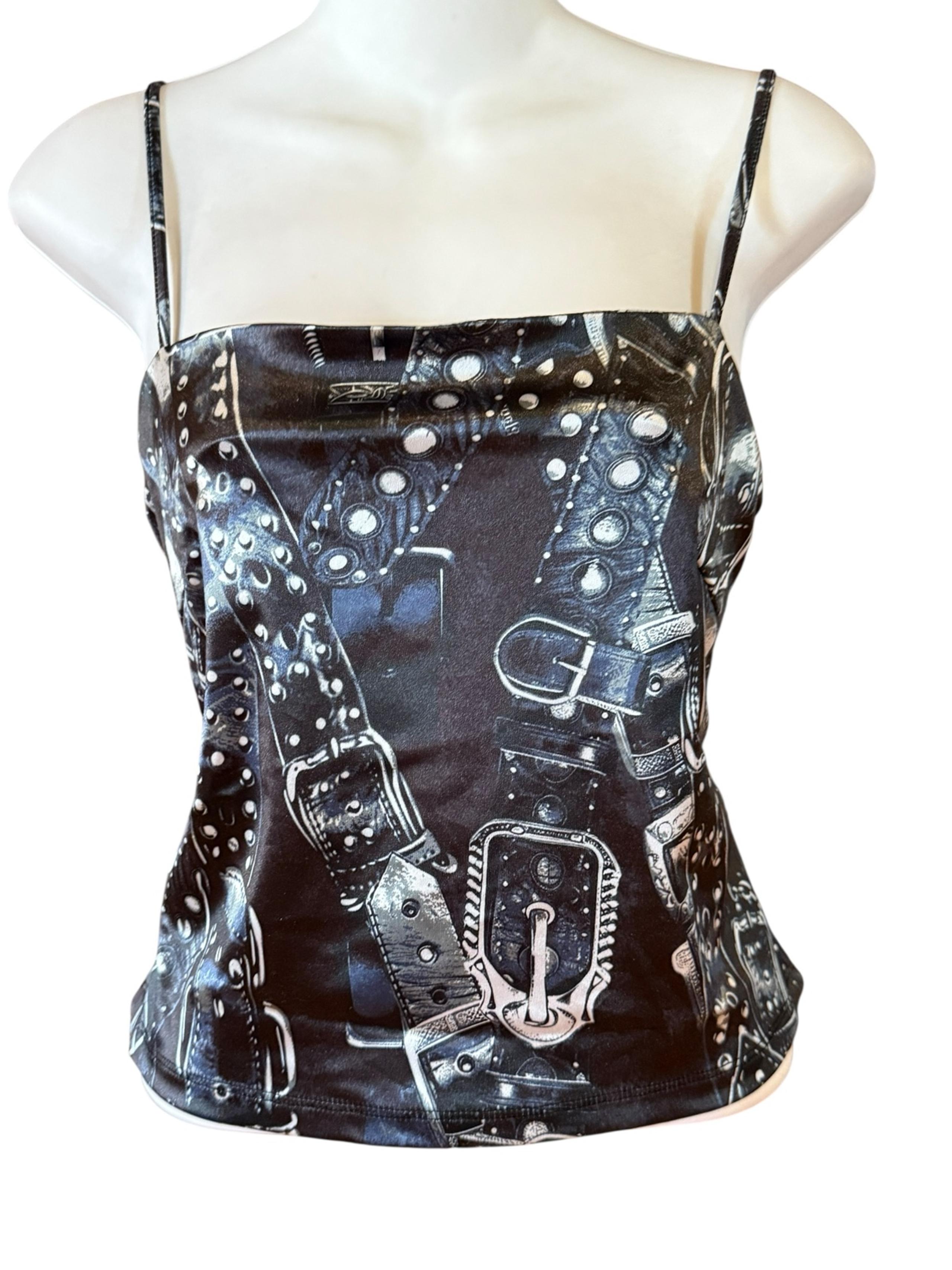 Urban Outfitters Women’s Large Black Belt Buckle Themed Tie Back Top NWT