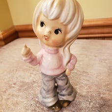 Vintage girl pink shirt and bell bottoms