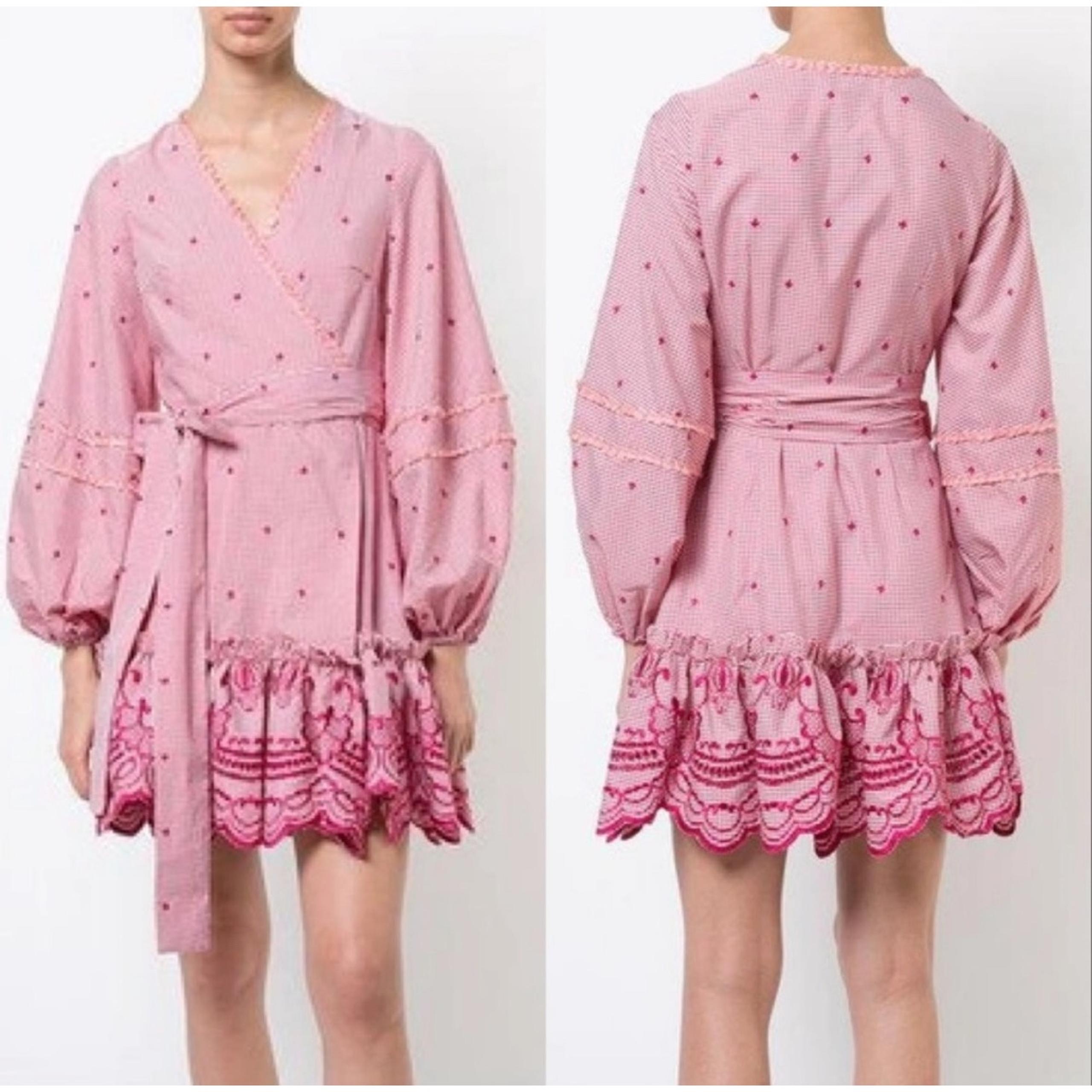 Alexis Alzena Red & White Gingham Wrap Embroidered Trim Mini Dress Size XS