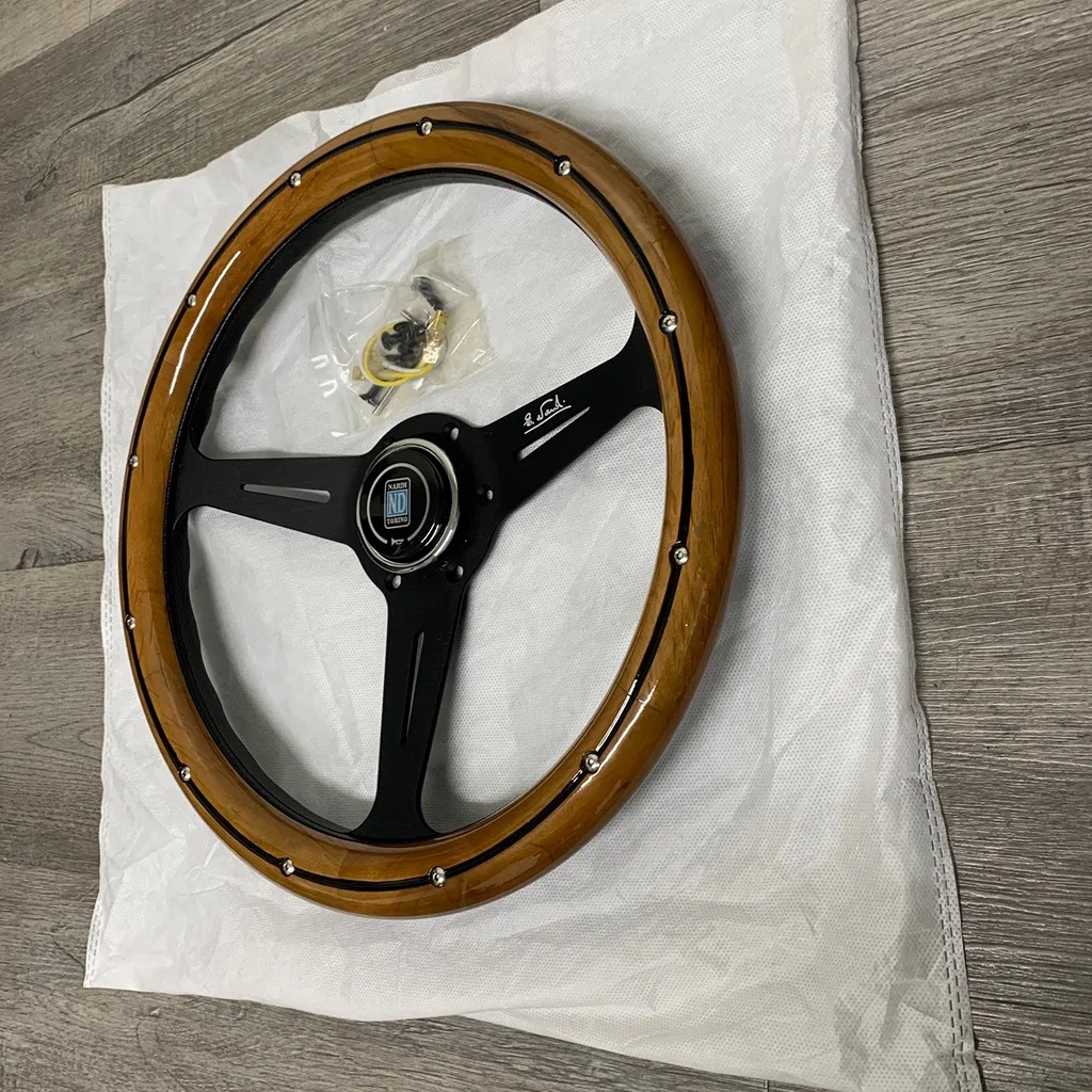 V Style CLASSIC 350MM STEERING WHEEL MAHOGANY WOOD WITH BLACK SPOKE NardiNew X1