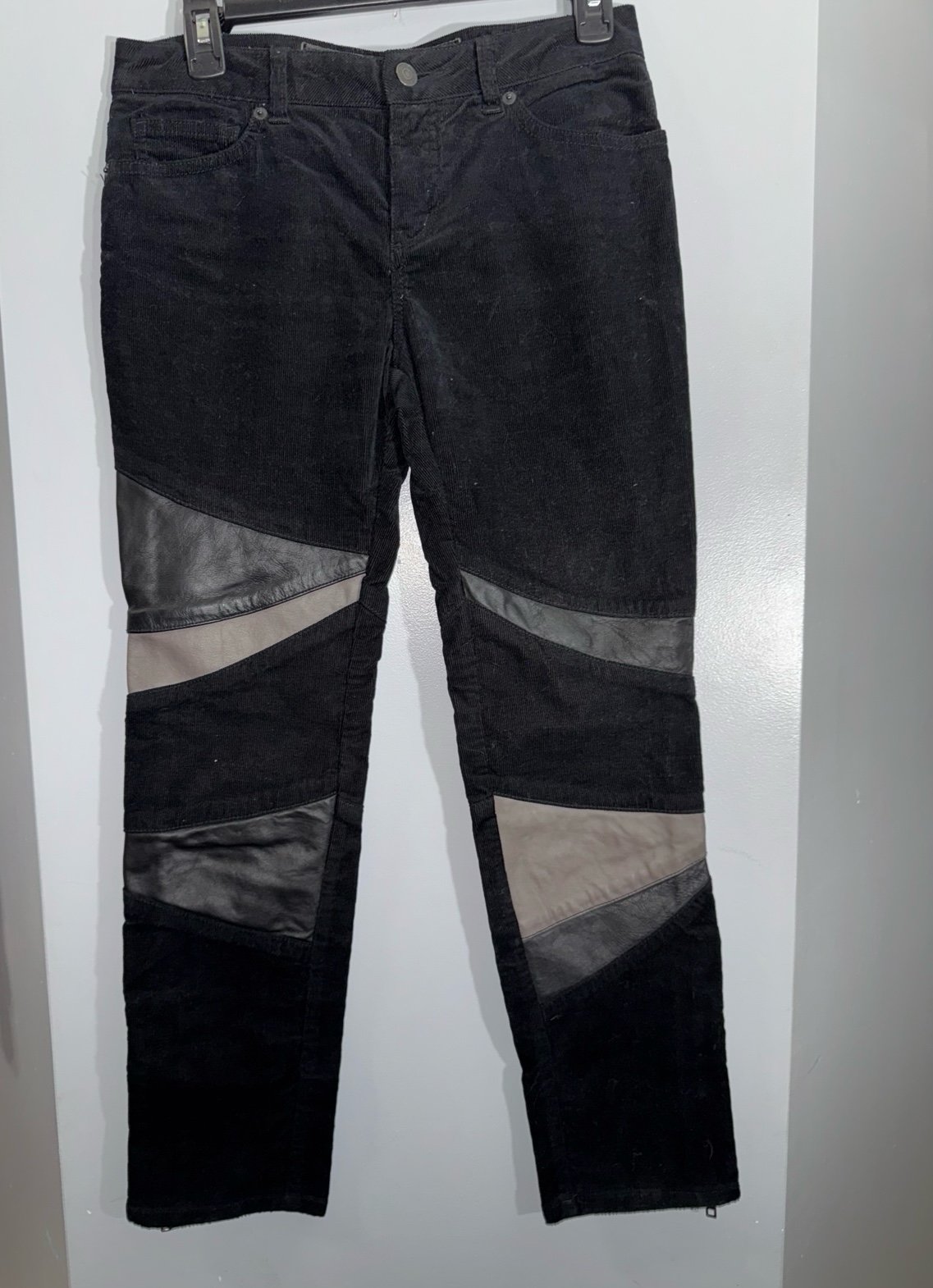 Zadig & Voltaire black corduroy & leather moto style crop pants US size 25-26”