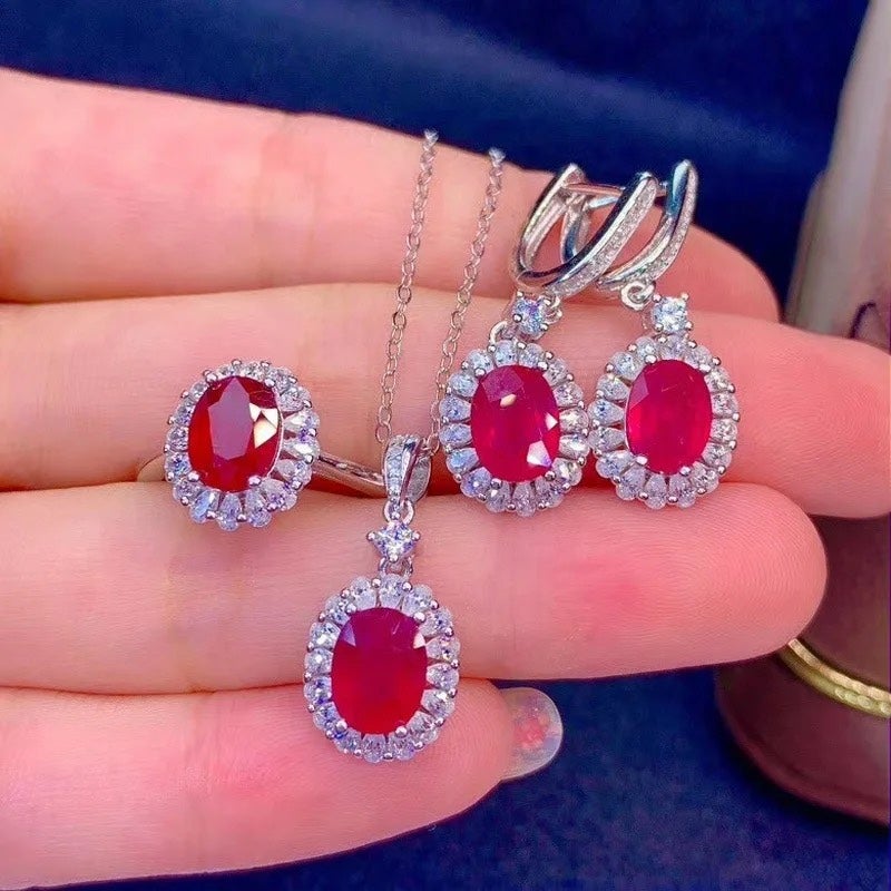 Burma Ruby Jewelry Set, Natural Mined Ruby Jewelry Set