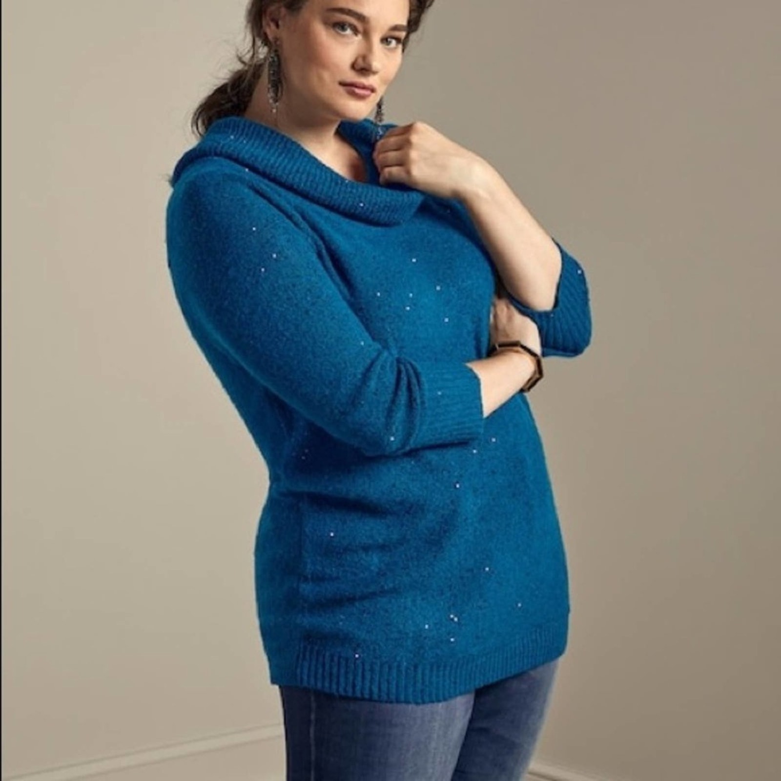 Chico’s Women's Pullover Touch Of Sparkle Sweater Blue Size 2 NWT