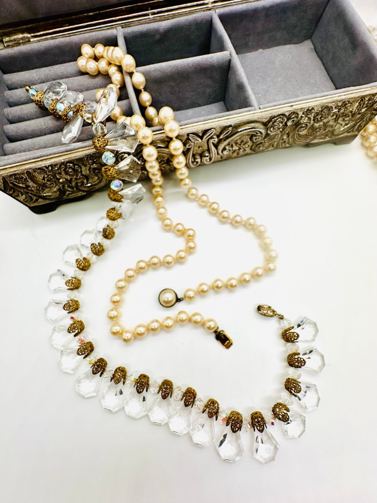 Antique Vintage Crystal & Pearl Necklace lot