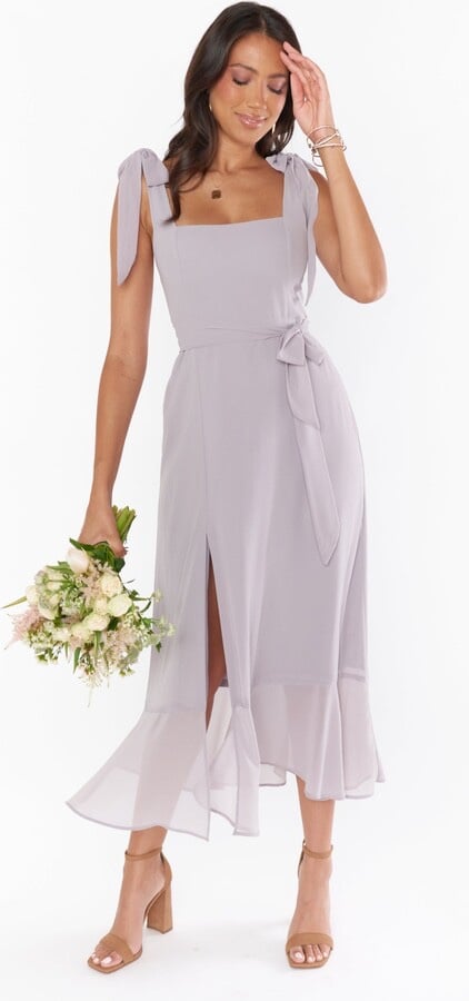 Show Me Your Mumu Claire Midi Dress ~ Dove Grey Chiffon Size M MSRP 198