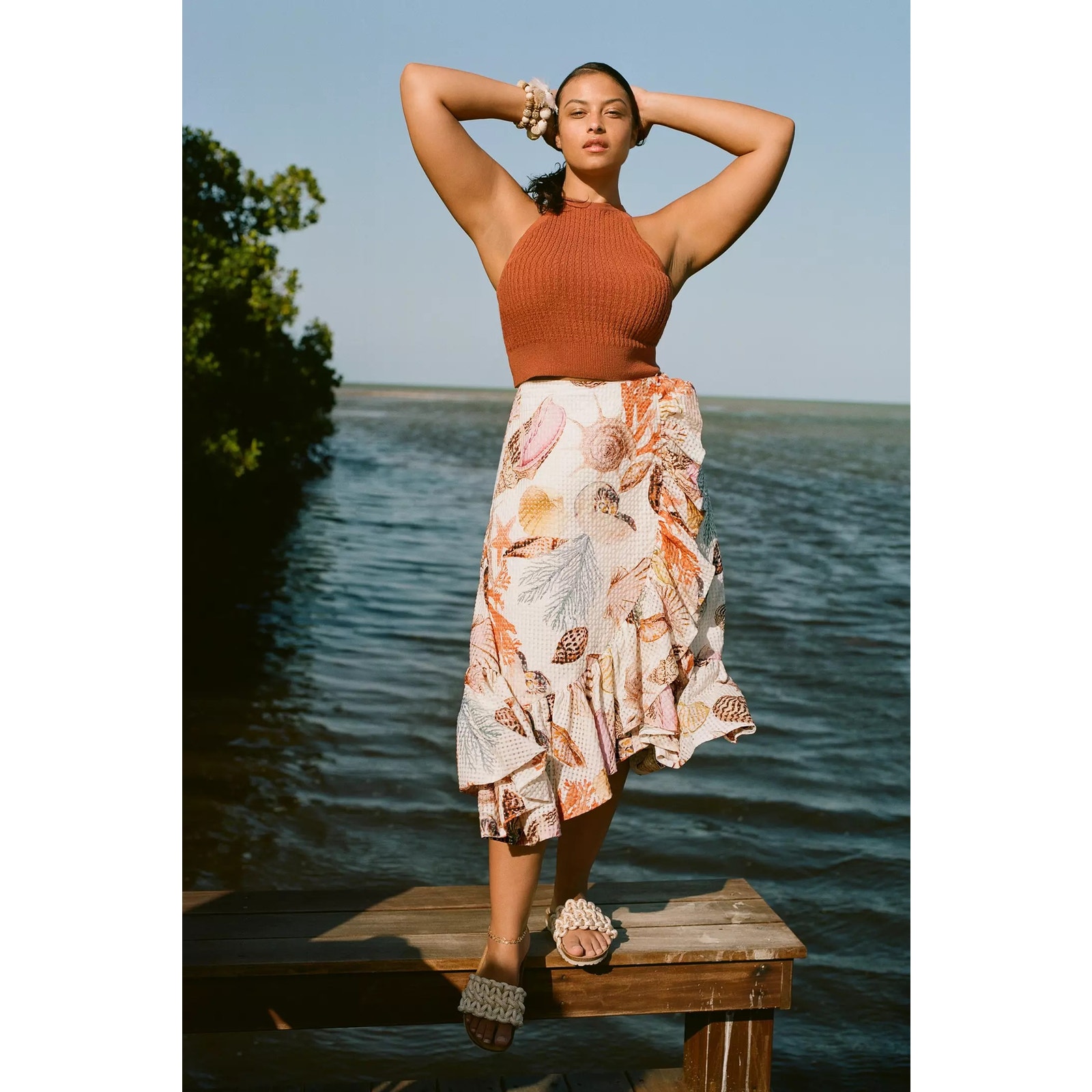 New Anthropologie Maeve A-Line Wrap Midi Skirt 170 PLUS 16W Sea Shell
