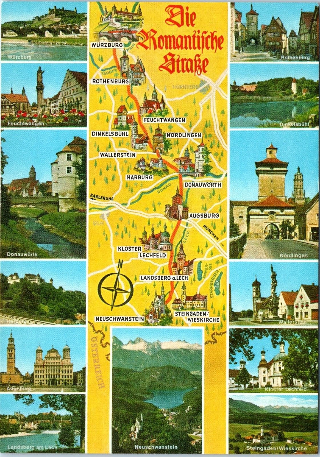 Vintage Postcard Die Romantifche Strake Wurburg Donauworth Rothenburg Augsburg