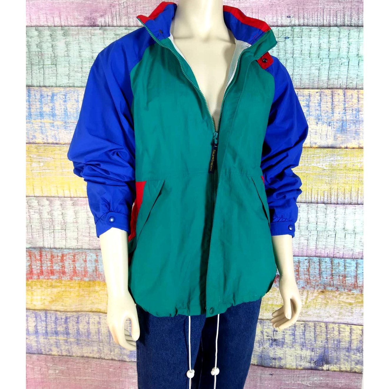 VTG Field & Stream block bright windbreaker jacket size large