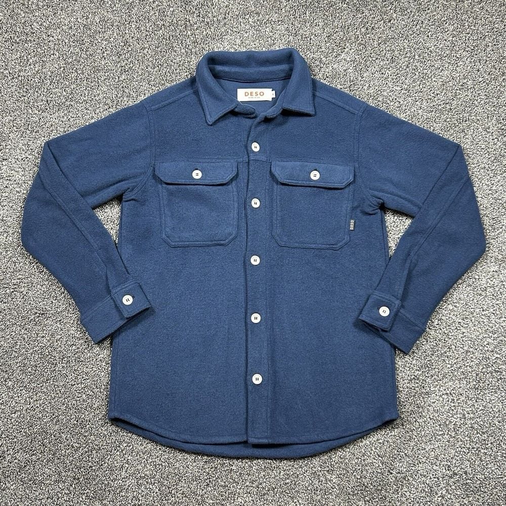 Deso Supply Burrow Shacket Fleece Unisex Medium USA Made Navy Button Up