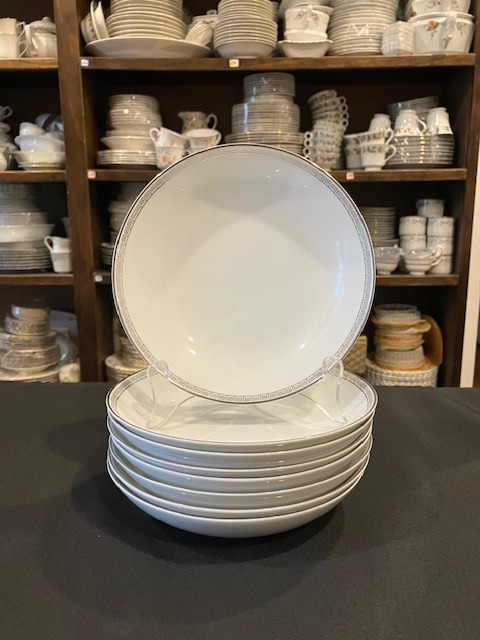 Silver Key by Noritake - Eight Vintage Coupe Soup Bowls