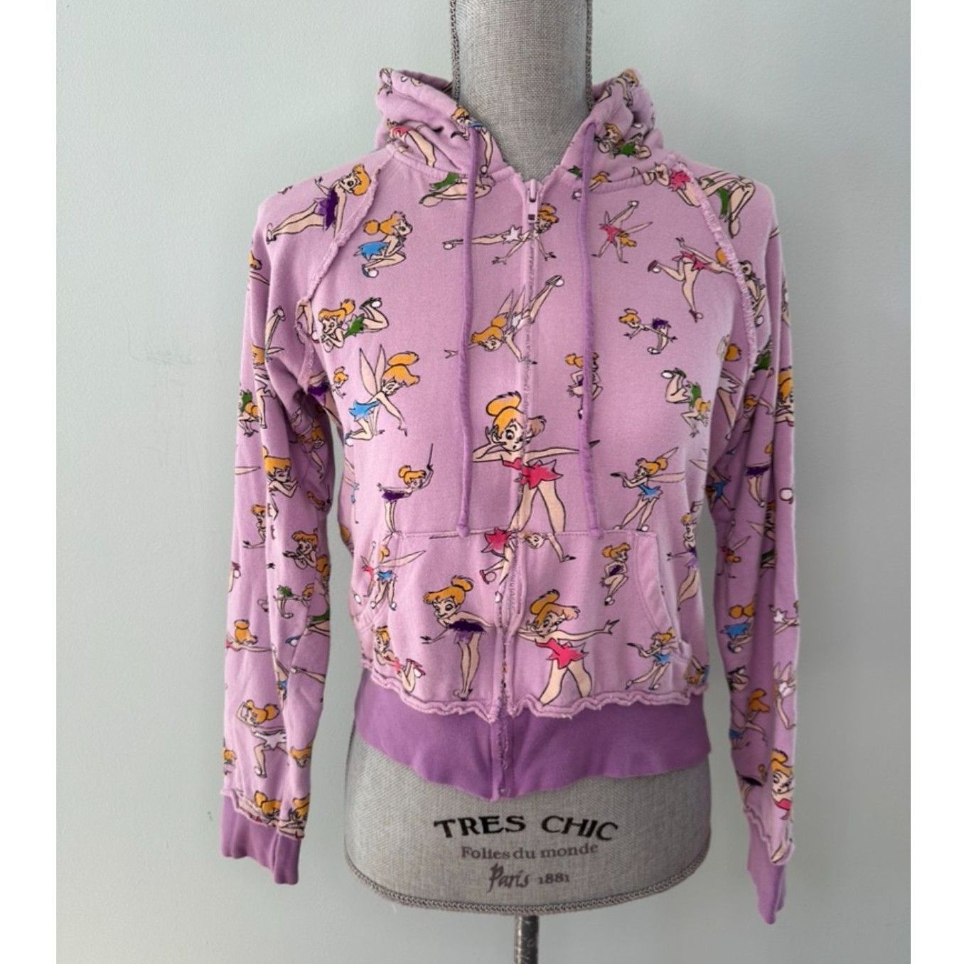Y2K Vintage Disney Tinker Bell Zip-Up Hoodie Purple Multi-Tink Junior's Medium