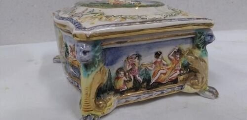 Vintage Italian Decorative Porcelain Trinket / Jewelry Box Numbered Pre owned