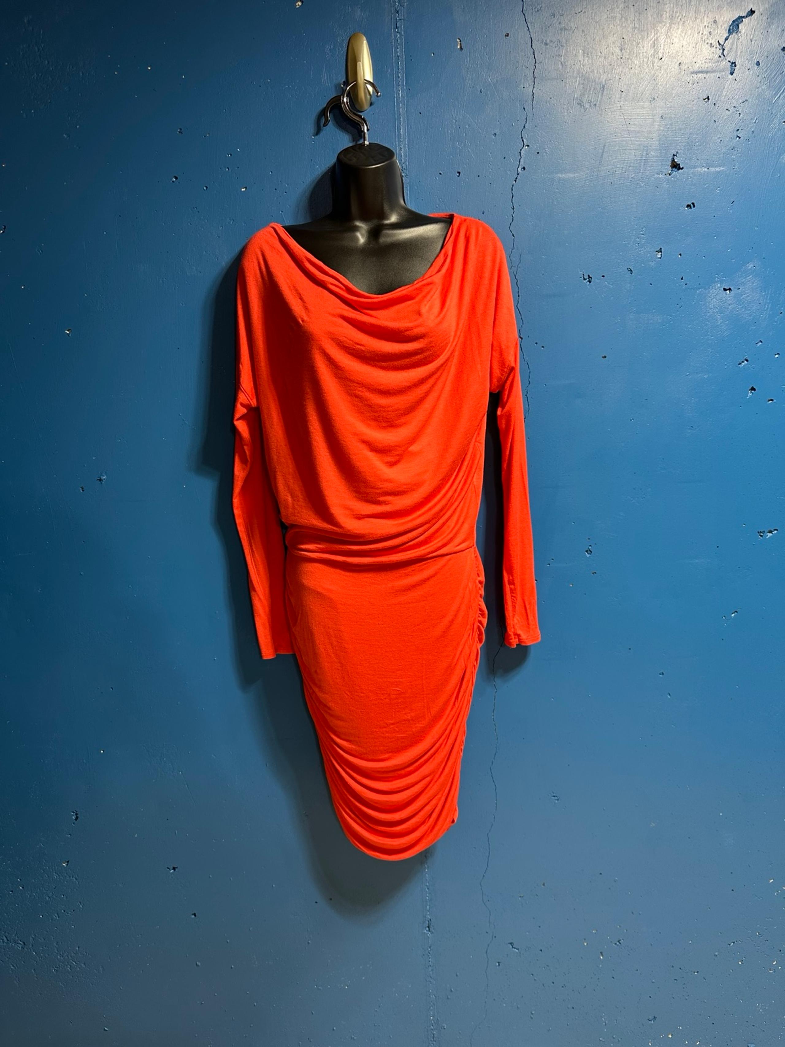 Athleta Dress Small Coral Solstice Ruched Stretch 1/2 Sleeve Knee Length A161