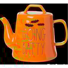 Rae Dunn Halloween 2022 GOING BATTY Orange Functional Teapot New in Box