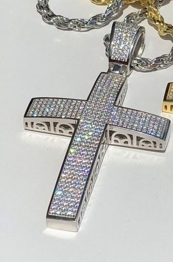 925 Silver Cross Pendant Rope Chain 22"