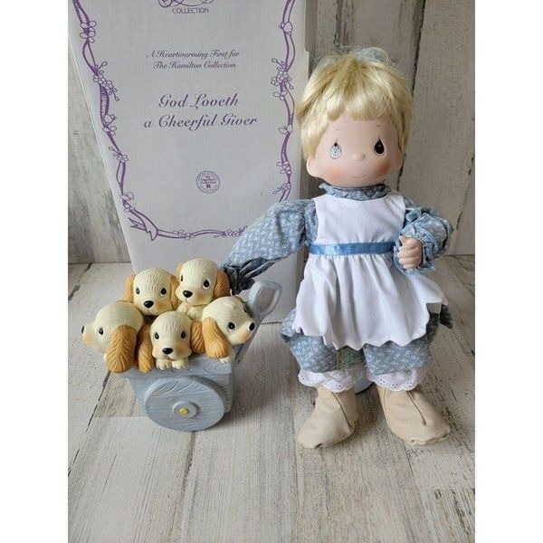 Hamilton Enesco Precious Moments God loveth a cheerful Giver doll puppy girl