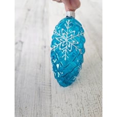 Vintage radko shiny Brite pinecone blue snowflake glitter glass ornament Xmas tr