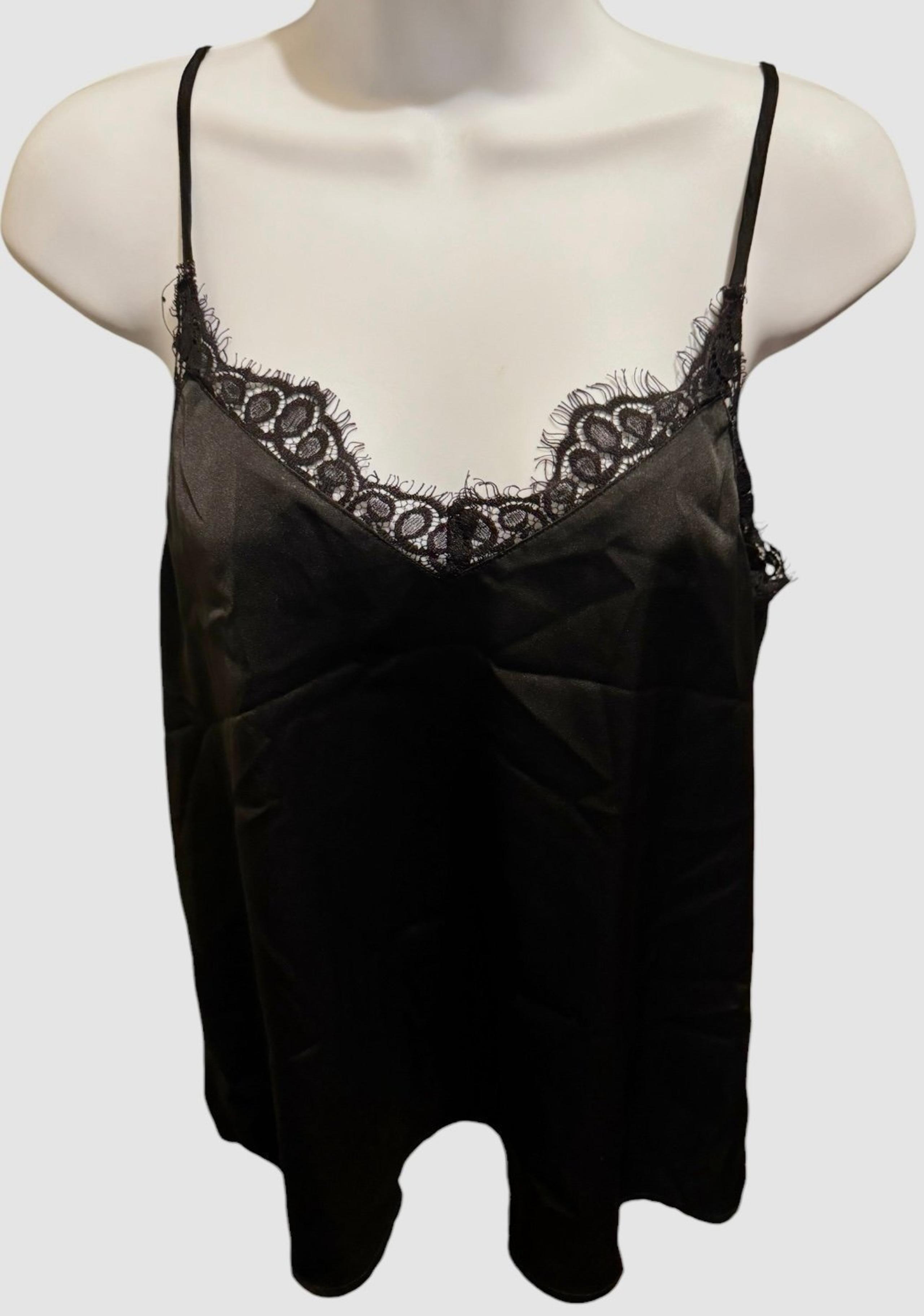 H&M Divided Black Satin Lace Trim Cami camisole sz 4