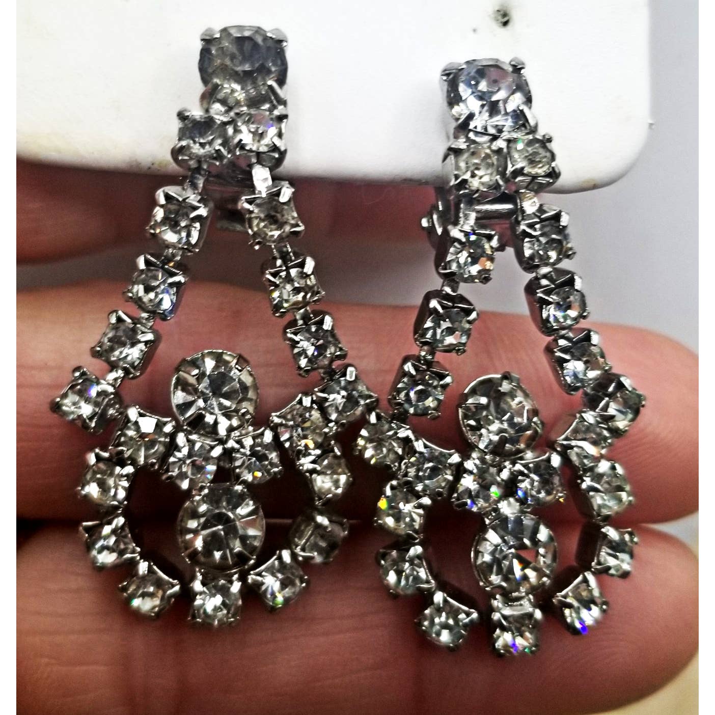 Vintage Crystal Silver Tone Clip On Earrings