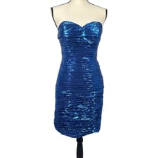 La Femme sequined blue mini formal dress sweetheart neckline ruched