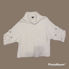 ANN TAYLOR Beautiful Button Sleeve Detail Cowl/Turtleneck Sweater