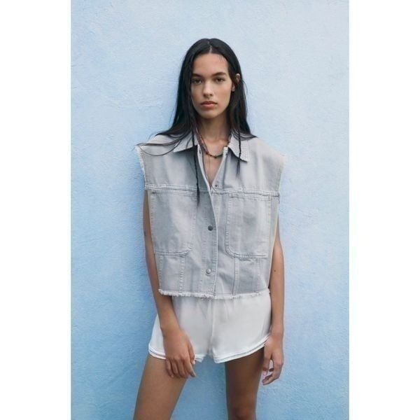 Zara Denim Pocket Vest Gray Size S