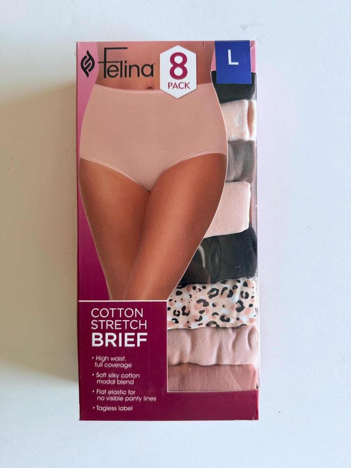 Felina Ladies' Cotton Stretch Brief High Waist Full Coverage 8pk Sz L Brand New